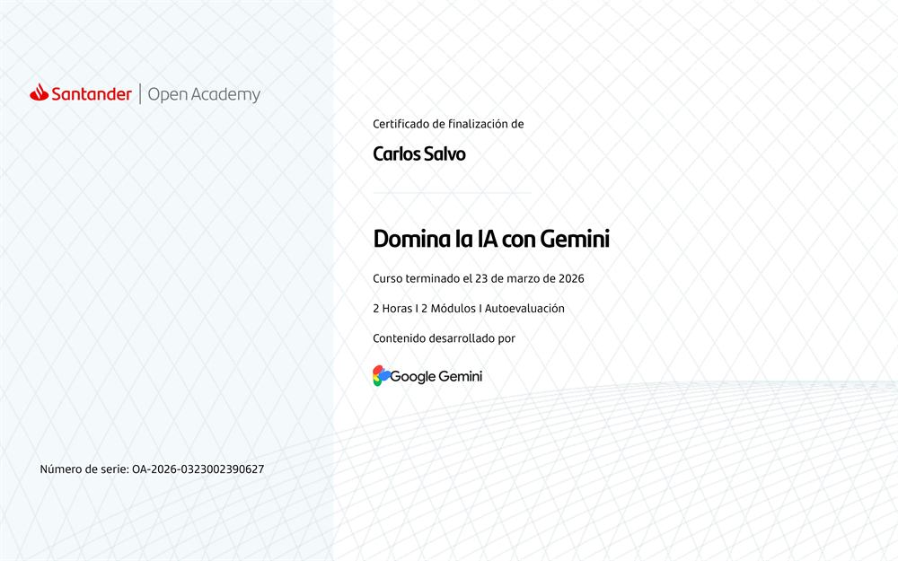 Certificado Domina la IA con Gemini de Google y Santander Open Academy