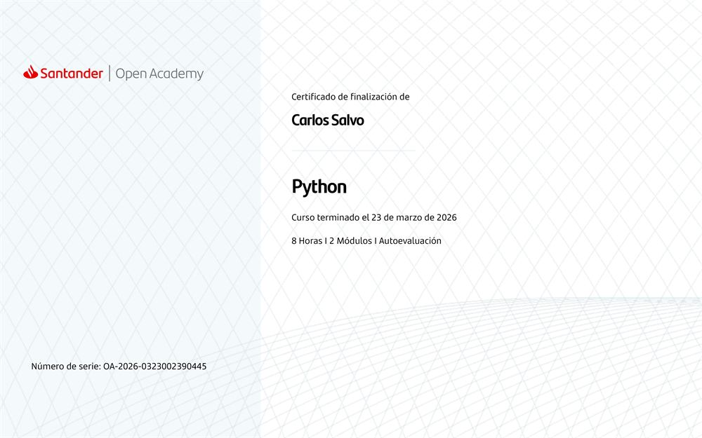 Certificado de Python Básico de Santander Open Academy