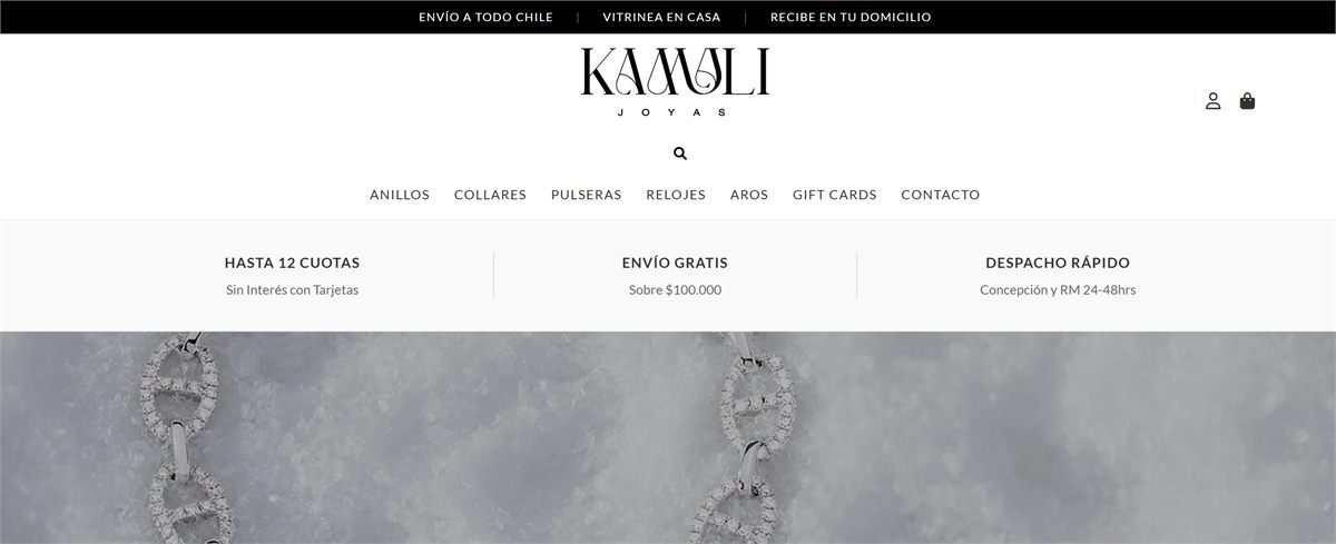 Tienda en línea Kamali.cl de joyería con catálogo de productos